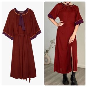 Zara Limited Edition Dress Wine Belted Slit